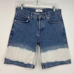 MNG Womens Size 4 Denim Bermuda Shorts 100% Cotton Medium Blue White Bleached